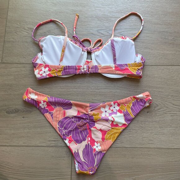 NEW Roxy Womens Small Floral Bikini Set Pink Purple Swimsuit - Picture 6 of 7